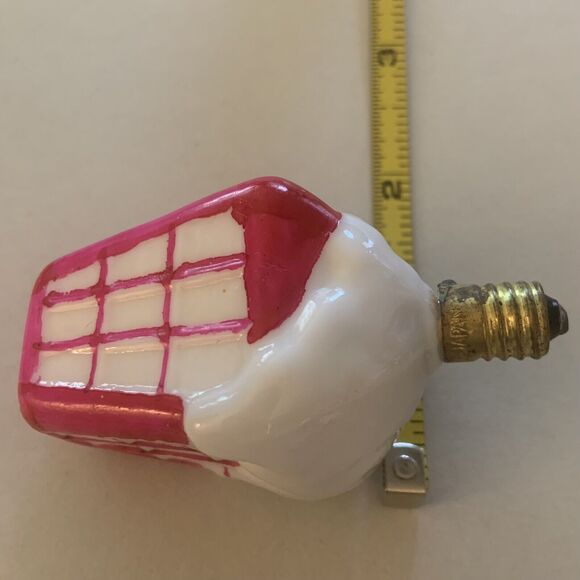 Vintage Figural Milk Glass Christmas Lantern Light Bulb Japan 16V WORKS Pink/wht - Picture 7 of 7